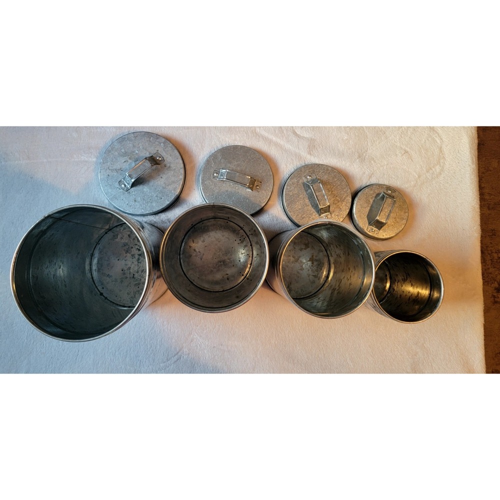 Old Country Home Metal Canister Set of 4, Silver, Twist Off Lids, Country Style - Picture 3 of 5